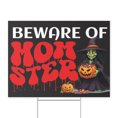 Beware of Momster Yard Sign - Halloween Outdoor Decoration with Spooky Witch