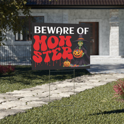 Beware of Momster Yard Sign - Halloween Outdoor Decoration with Spooky Witch