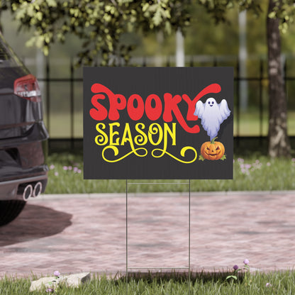 Spooky Season Yard Sign - Ghost and Pumpkin Halloween Outdoor Decoration